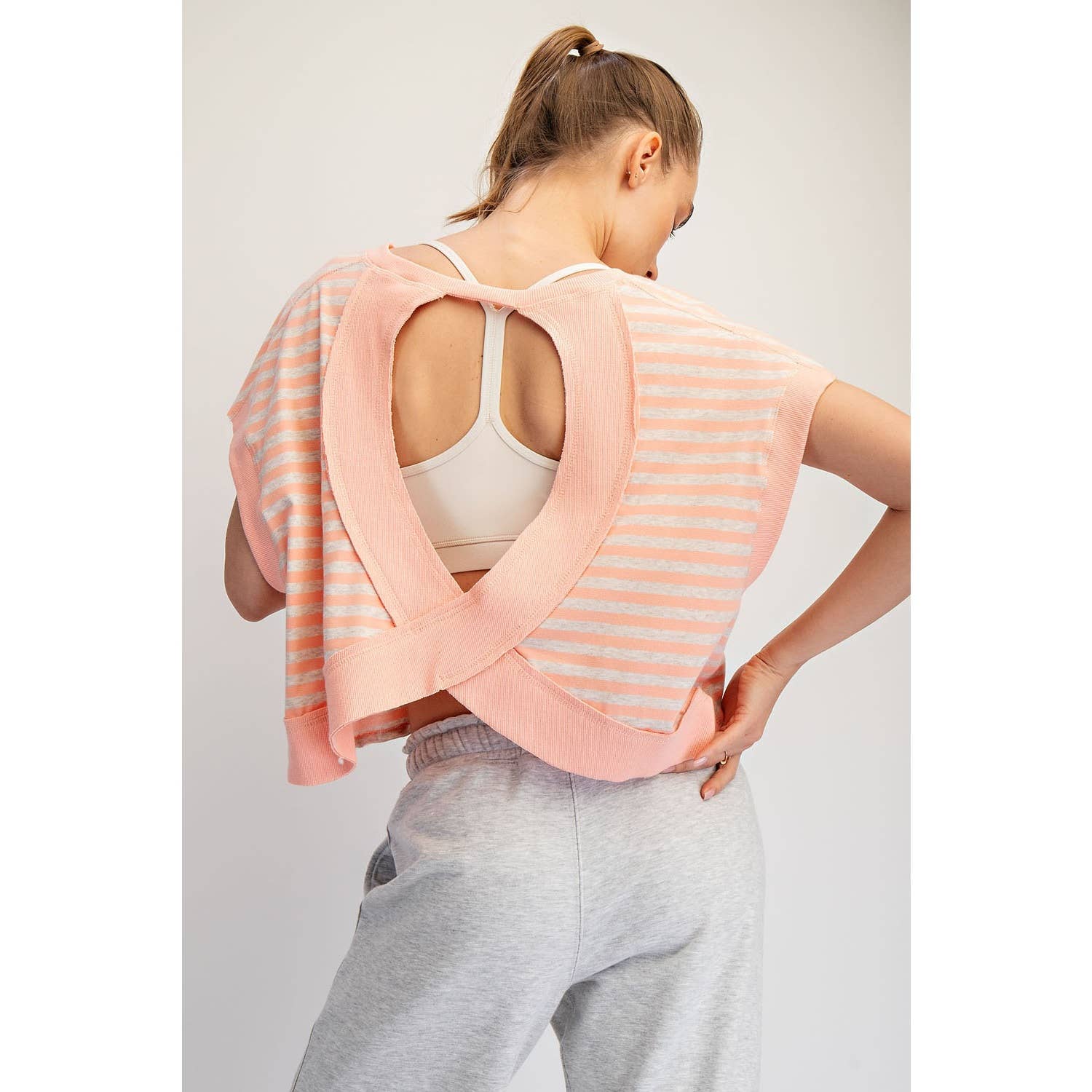 STRIPED FRENCH TERRY OPEN BACK TOP