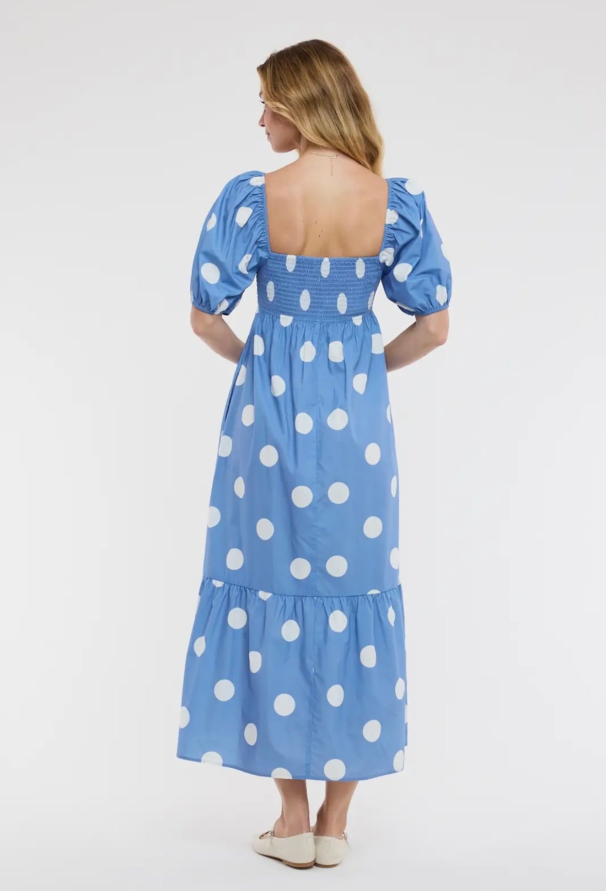 POLKA DOT PUFF SLEEVE MAXI DRESS