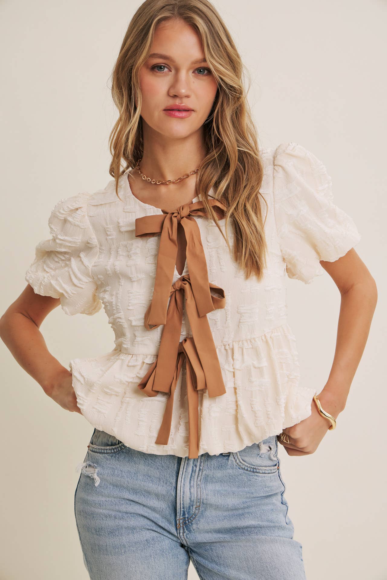 GARDEN WALK TEXTURED BOW BLOUSE