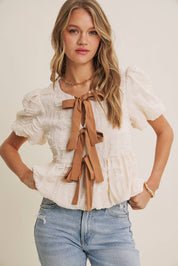 GARDEN WALK TEXTURED BOW BLOUSE