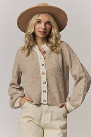 CONTRAST SCALLOP TRIM SWEATER CARDIGAN
