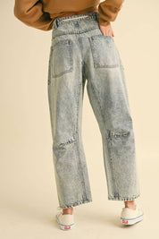 WASHED DENIM PANTS: DENIM