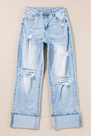 Light Wash Distressed Flare Jeans: Beau Blue
