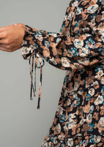 Floral Surplice Ruffle Tiered Mini Dress: Black/Natural