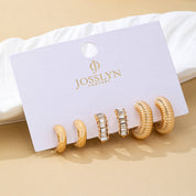 Rhinestone Textured Hoop Earring Set