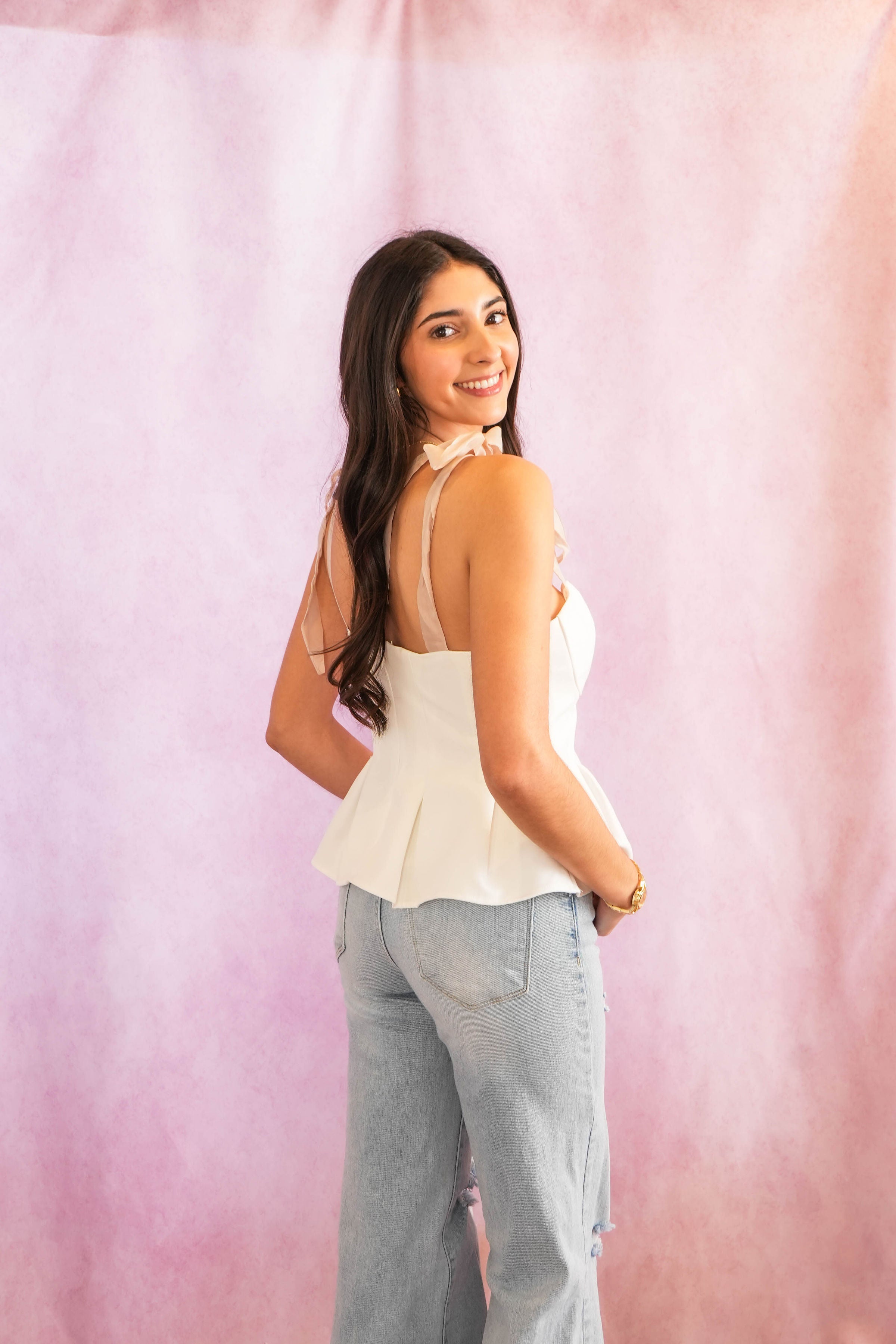 Jolie tie strap peplum top