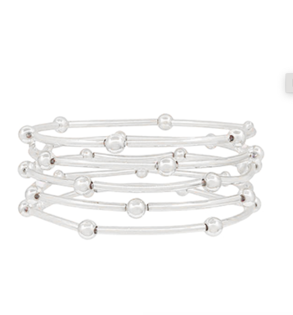 5 Row Curved Bar & CCB Ball Bracelet Set