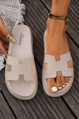 Cutout Design Open Toe Platform Slippers: Beige