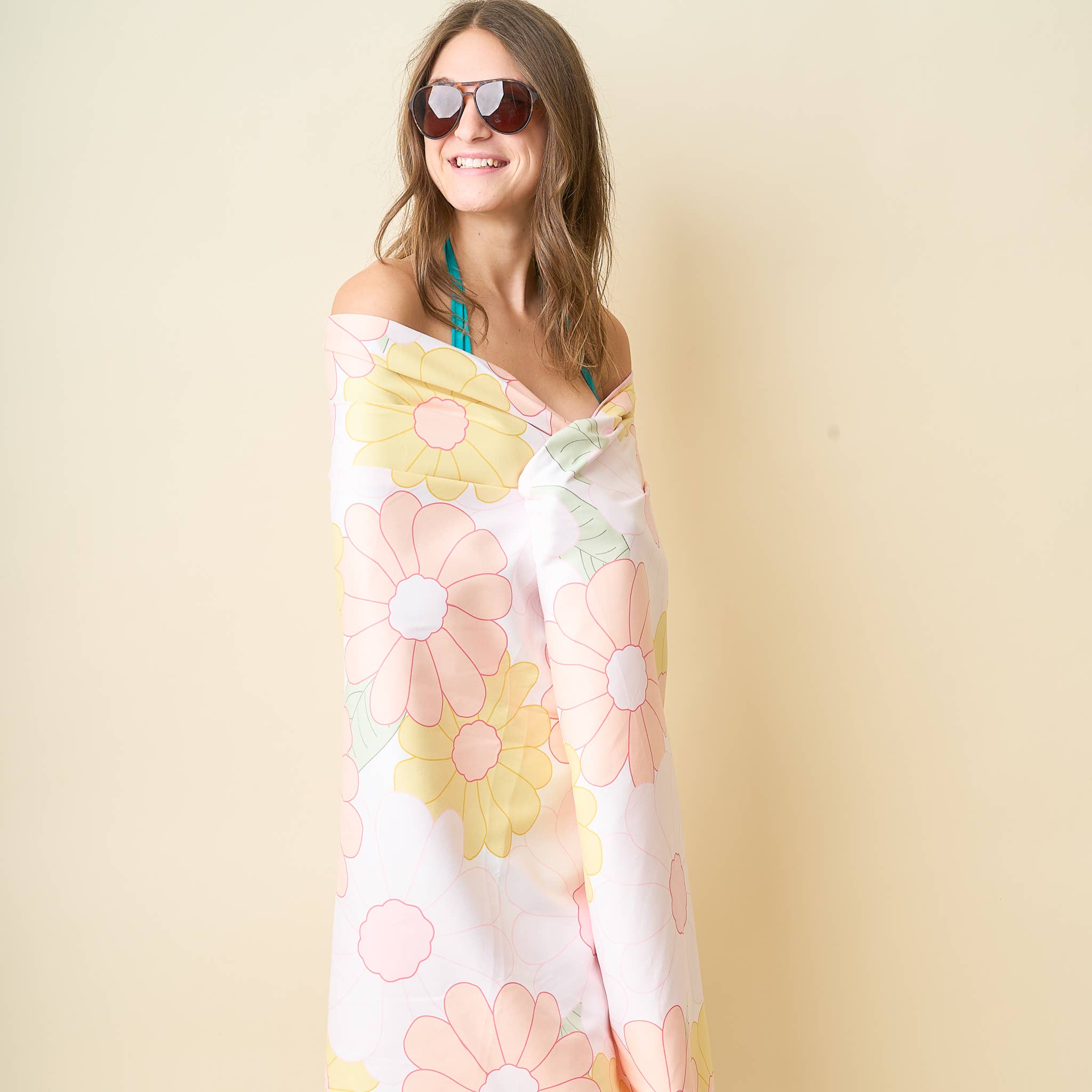 XL Quick-Dry Beach Towel-Daisy Peach