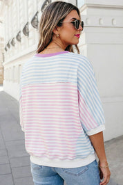 Stripe Patchwork Batwing Sleeve Top