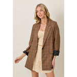 Fall Light Weight Plaid Blazer: Brown
