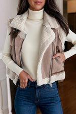 Sherpa Lined Faux Suede Lapel Collar Vest