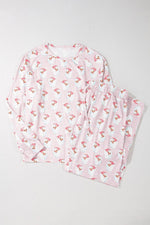 Santa Claus Striped Print Loose Fit Two Piece Lounge Set: Pink