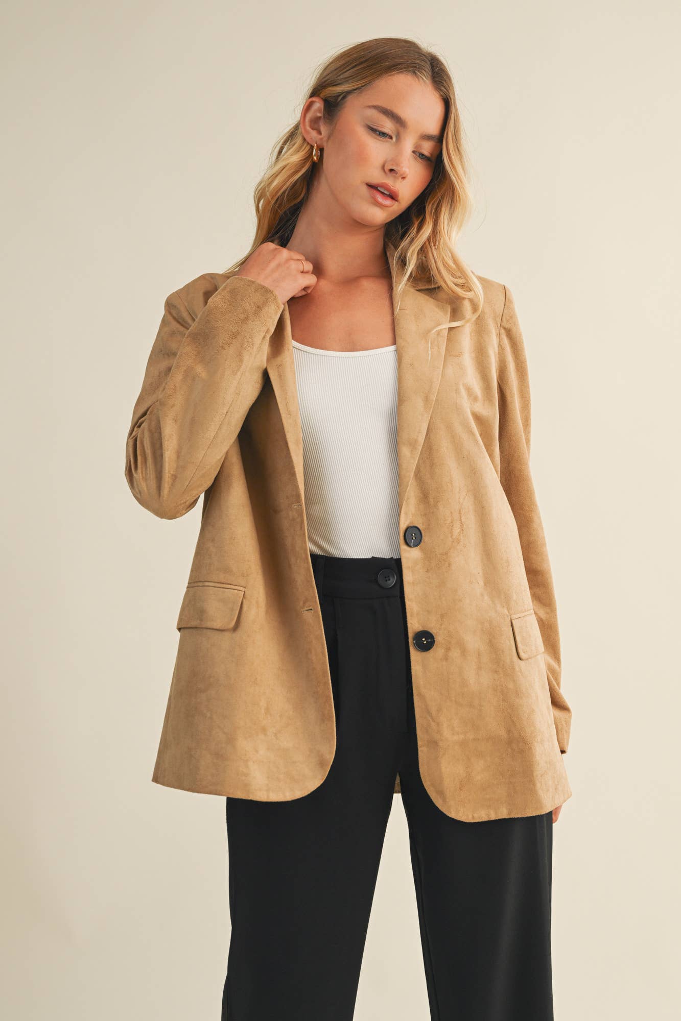 SUEDE BLAZER JACKET: TAUPE