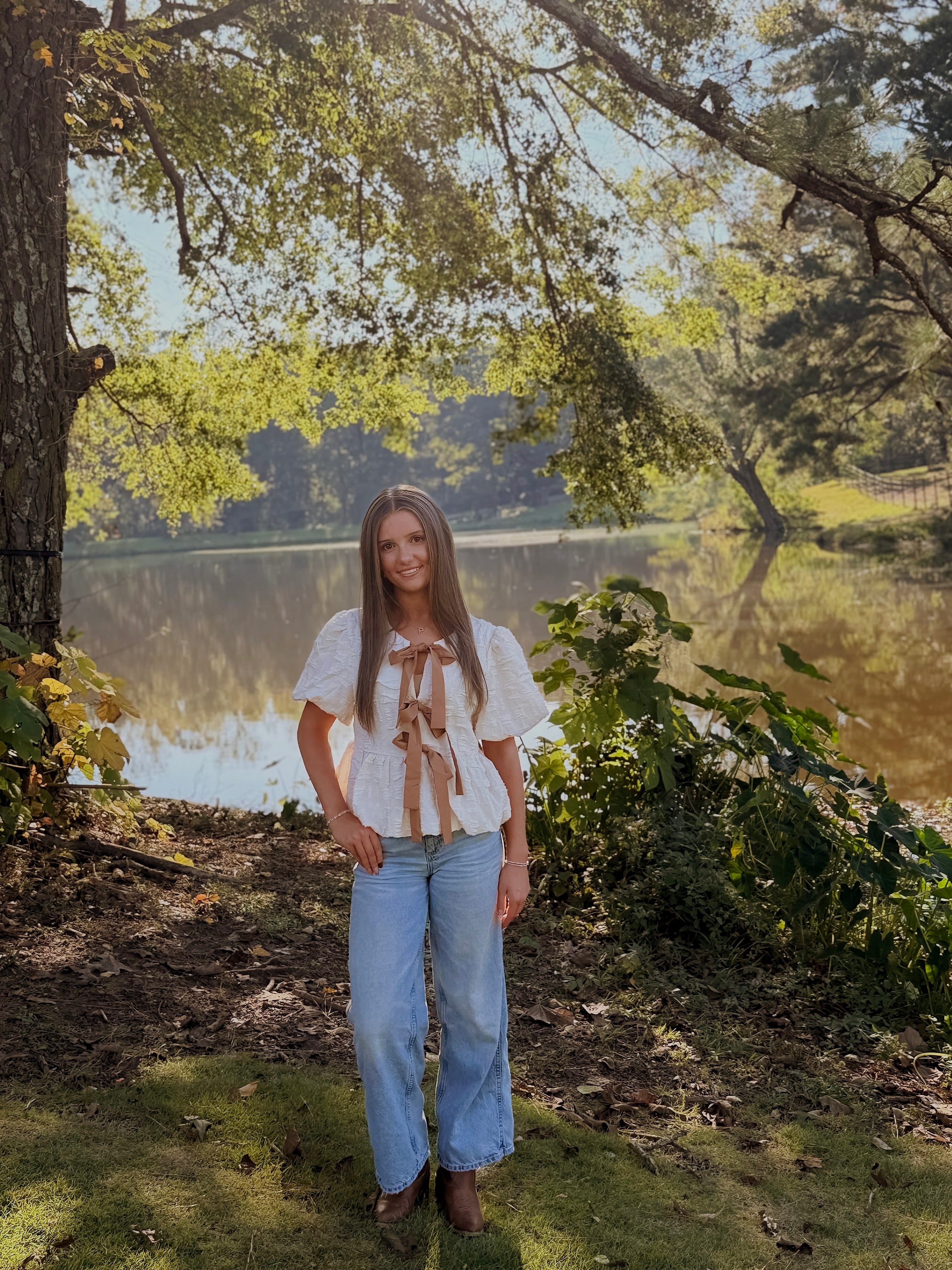 GARDEN WALK TEXTURED BOW BLOUSE
