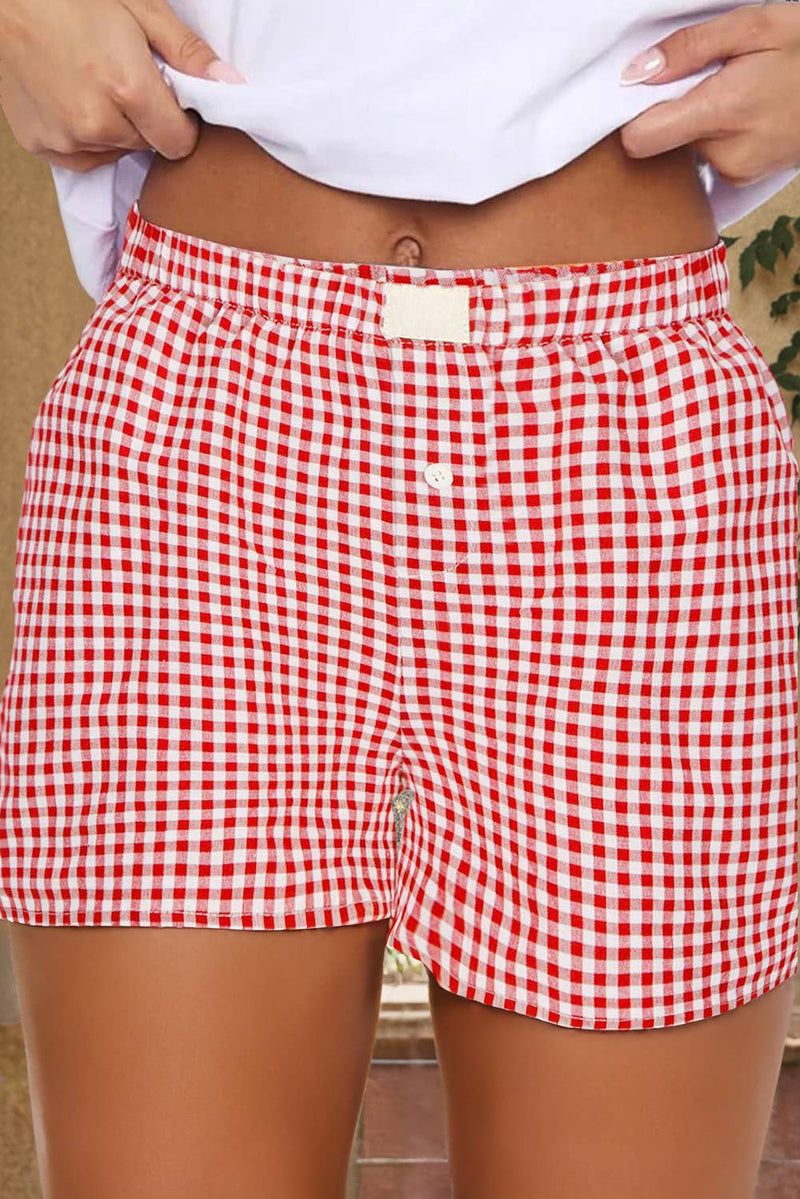 Vintage Plaid Print High Waisted Loose Wide Leg Shorts