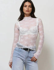Lux Layering Floral Lace See Through Mesh Top Blouse