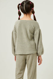 Girls Brushed Stripe Puff Sleeve Knit Top