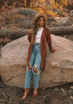 Metallic Floral Long Sleeve Belted Cardigan