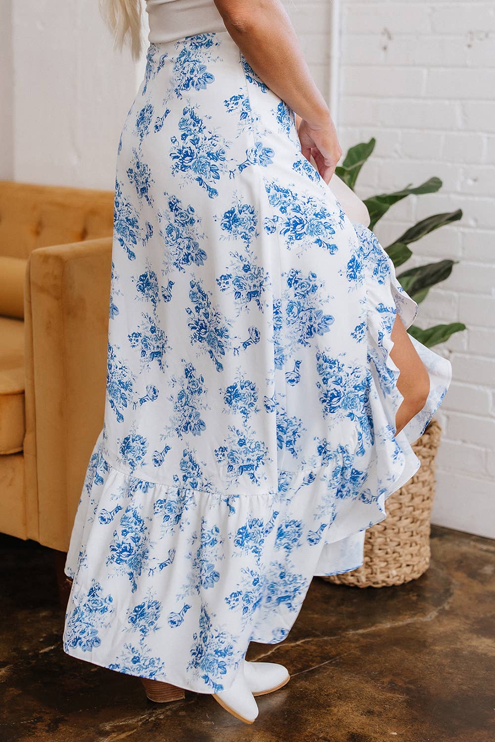 Summer | Boho Floral High Waist Ruffle Split Maxi Skirt