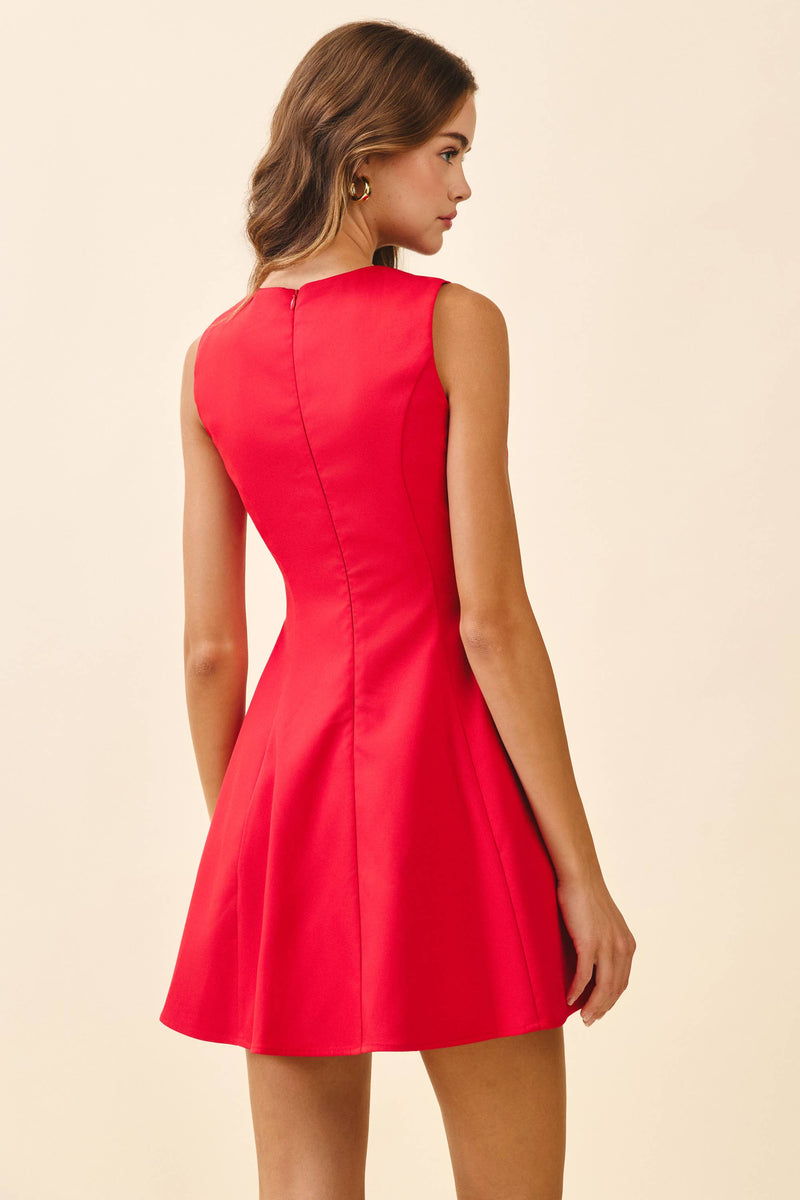 Fit and Flare Front Triple Bow Accent Dress