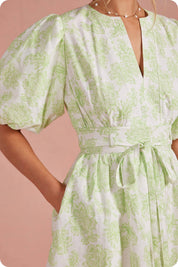 Botanical Garden Scallop Lace Puff Mini Dress