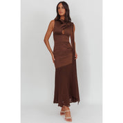 ASYMMETRICAL KEYHOLE MAXI DRESS CHOCOLATE