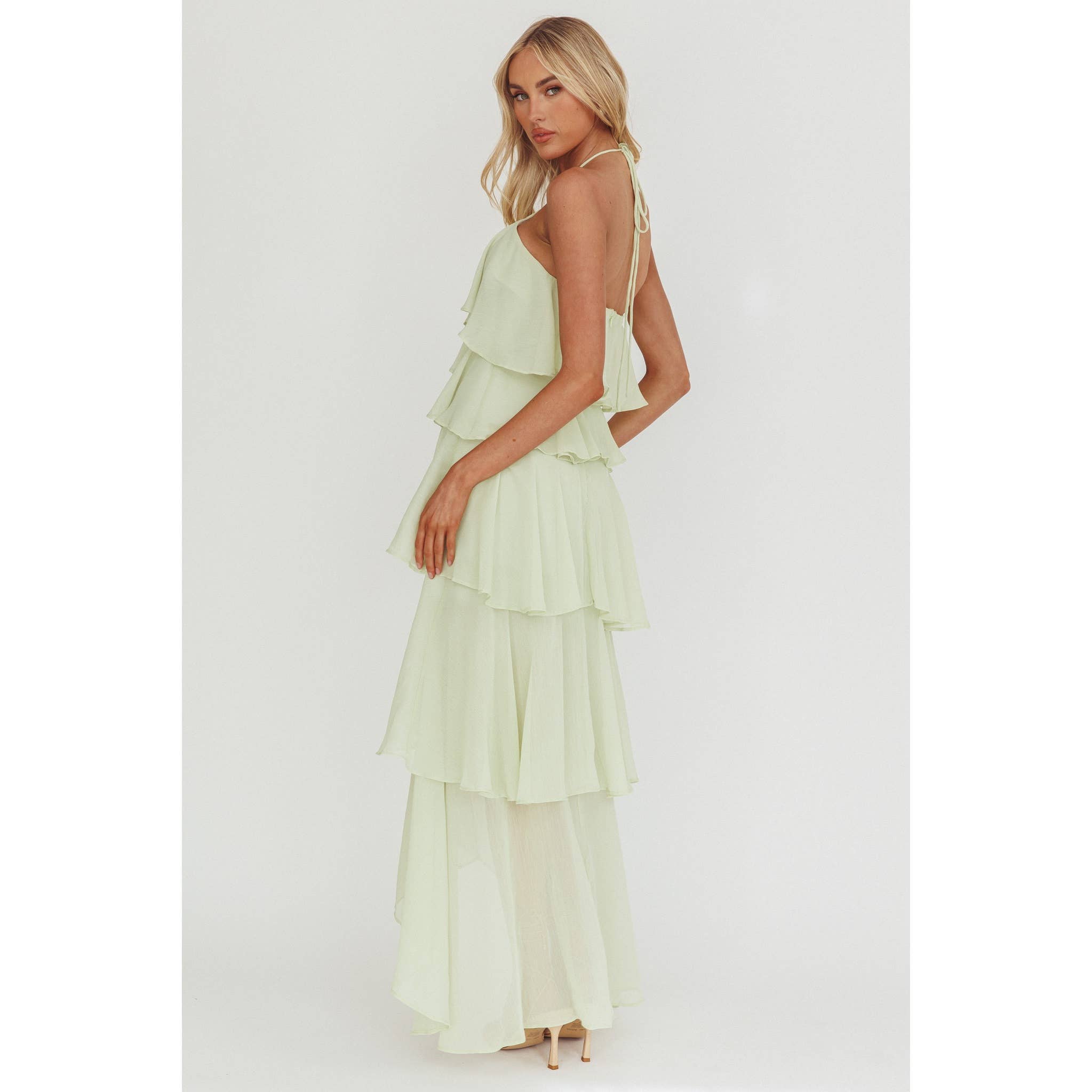 HALTER NECK RUFFLED MAXI DRESS