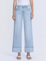 SUPER HIGH RISE LIGHT WASH CUFFED BAGGY WIDE JEANS