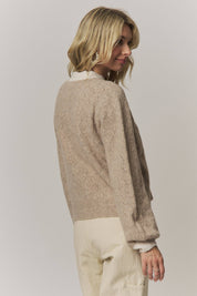 CONTRAST SCALLOP TRIM SWEATER CARDIGAN