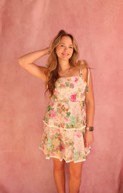 LOVELY PRINT EYELET TIERED MINI DRESS