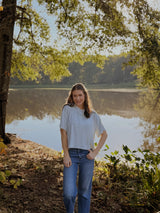 Crew Neck Button Up Knit Top