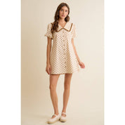 POLKA DOT PETER PAN RUFFLED COLLAR PUFF SLEEVES DRESS