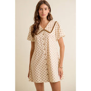 POLKA DOT PETER PAN RUFFLED COLLAR PUFF SLEEVES DRESS