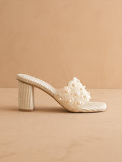 The Holland | Ivory Pearl Raffia Block Heel Mule