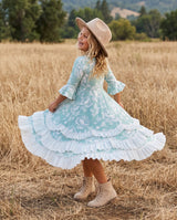 Girls Bella Soft Sage & Winter White Twirl Ruffles Dress