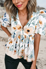 Floral Print Puff Sleeve Babydoll Blouse