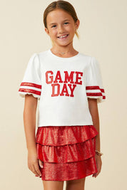 Girls Gameday Varsity Stripe T Shirt: Off White