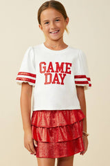 Girls Gameday Varsity Stripe T Shirt: Off White