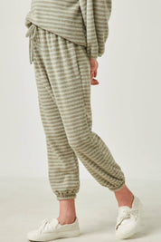 Girls Drawstring Waist Brushed Striped Jogger