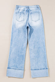 Light Wash Distressed Flare Jeans: Beau Blue