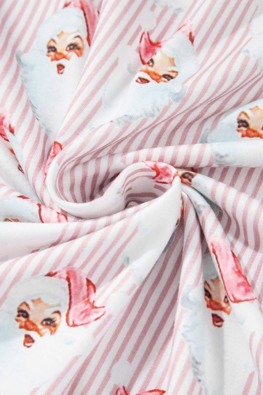 Santa Claus Striped Print Loose Fit Two Piece Lounge Set: Pink