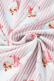 Santa Claus Striped Print Loose Fit Two Piece Lounge Set: Pink