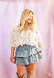 Denim Pleated Mini Skirt