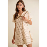 POLKA DOT PETER PAN RUFFLED COLLAR PUFF SLEEVES DRESS