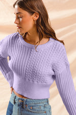 Ribbed Hem Cropped Sweater - Lavender