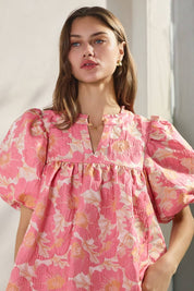 Floral Satin Weave Jacquard Babydoll Top
