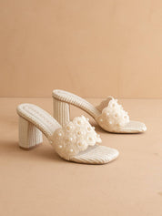 The Holland | Ivory Pearl Raffia Block Heel Mule
