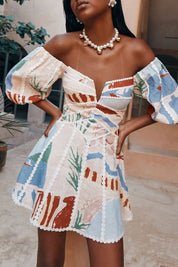 Off Shoulder Print Mini Dress