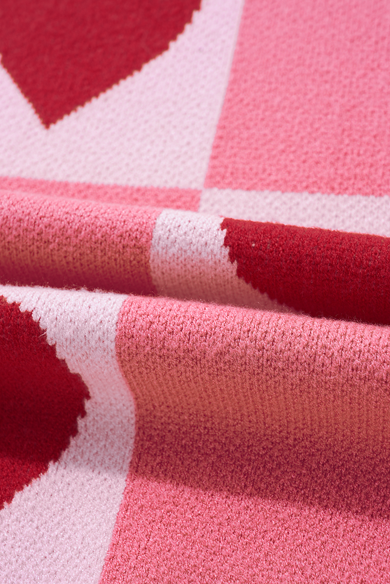 Pink Love Heart Checkered Valentine Crew Neck Sweater